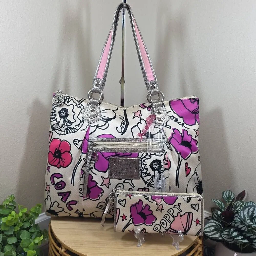 Coach Poppy Floral Graffiti Tote & Matching Wallet